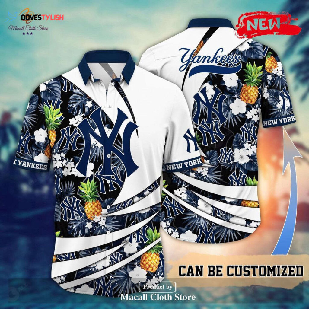 Custom New York Yankees Flower Pineapple Hawaiian Shirt for Sports Fans Custom New York Yankees Flower Pineapple Hawaiian Shirt for Sports Fans