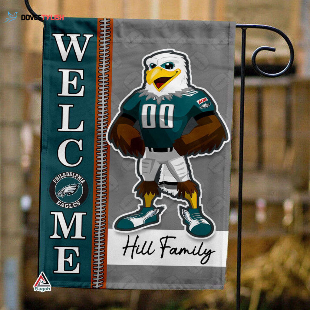 Philadelphia Eagles Football Flag, Swoop Mascot Personalized Football Fan Welcome Flags, Custom Family Name NFL Decor – House Garden Decor Gift
