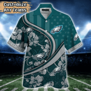 Philadelphia Eagles NFL US Flag Flower Hawaii Shirt  For Fans, Custom Summer Football Shirts