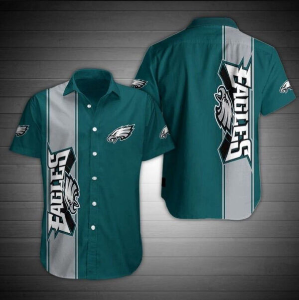 Philadelphia Eagles Team Color Button NFL Hawaiian Graphic Print For Men Women