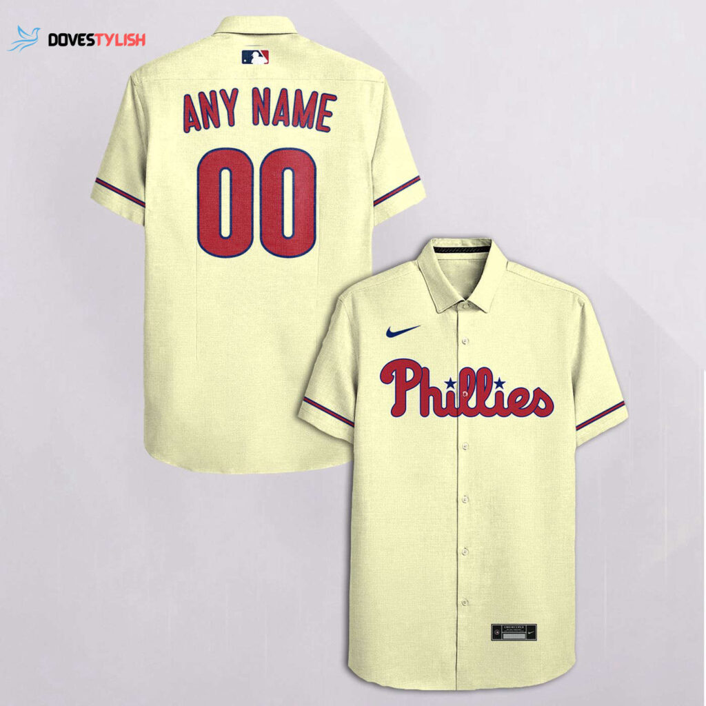 Personalized Philadelphia Phillies Beige Hawaiian Shirt with Custom Name & Number Personalized Philadelphia Phillies Beige Hawaiian Shirt with Custom Name & Number