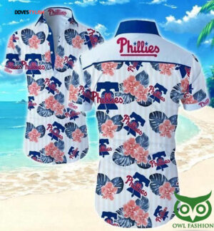Philadelphia Phillies Floral Dark Blue Pink Hawaiian Shirt - Stylish MLB Fan Apparel