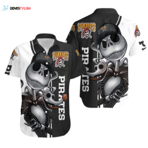 Pittsburgh Pirates Jack Skellington & Zero Hawaiian Shirt - Official MLB Merchandise