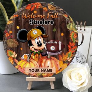 Pittsburgh Steelers Mickey Round Wooden Sign – Home Decor Gift