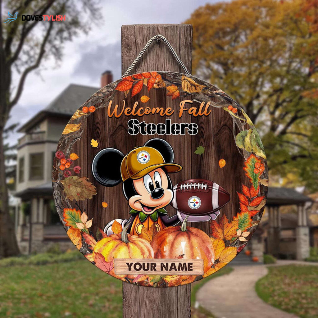 Pittsburgh Steelers Mickey Round Wooden Sign – Home Decor Gift