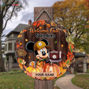 Pittsburgh Steelers Mickey Round Wooden Sign - Home Decor Gift
