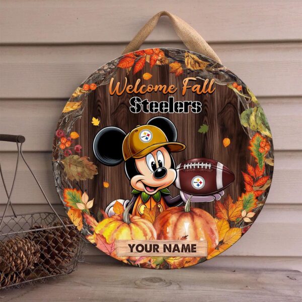 Pittsburgh Steelers Mickey Round Wooden Sign – Home Decor Gift