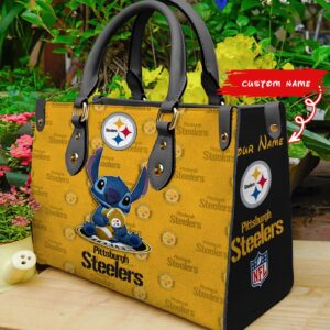 Pittsburgh Steelers Stitch Women Custom Name Leather Hand Bag