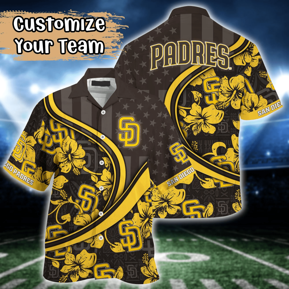 San Diego Padres MLB US Flag Flower Hawaii Shirt  For Fans, Custom Summer Football Shirts