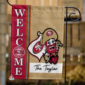 San Francisco 49ers Football Flag, Sourdough Sam Mascot Personalized Football Fan Welcome Flags, Custom Family Name NFL Decor - House Garden Decor Gift 3