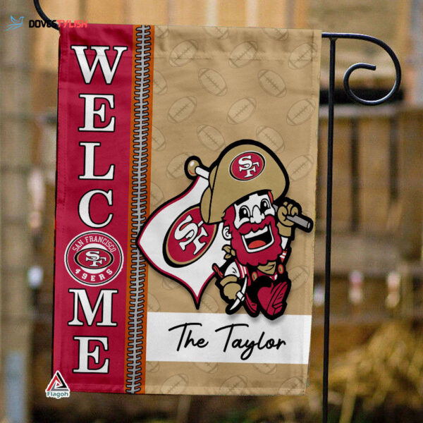 San Francisco 49ers Football Flag, Sourdough Sam Mascot Personalized Football Fan Welcome Flags, Custom Family Name NFL Decor – House Garden Decor Gift