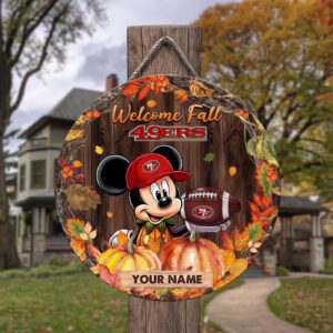 San Francisco 49ers Mickey Round Wooden Sign – Home Decor Gift