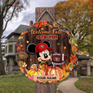 San Francisco 49ers Mickey Round Wooden Sign - Home Decor Gift