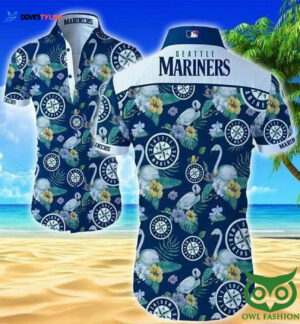 Seattle Mariners Flamingo Floral Blue Hawaiian Shirt - Trendy MLB Fan Apparel