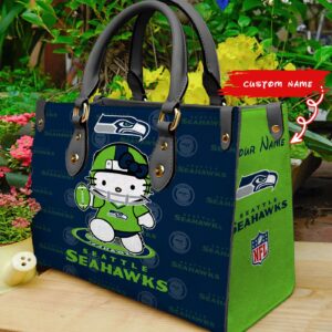 Seattle Seahawks Kitty Women Custom Name Leather Hand Bag