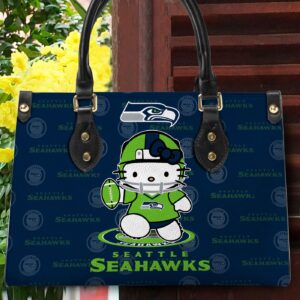 Seattle Seahawks Kitty Women Custom Name Leather Hand Bag 3