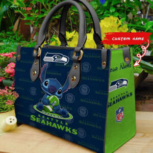 Seattle Seahawks Stitch Women Custom Name Leather Hand Bag