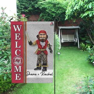 Tampa Bay Buccaneers Football Flag, Captain Fear Mascot Personalized Football Fan Welcome Flags, Custom Family Name NFL Decor – House Garden Decor Gift