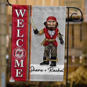 Tampa Bay Buccaneers Football Flag, Captain Fear Mascot Personalized Football Fan Welcome Flags, Custom Family Name NFL Decor - House Garden Decor Gift