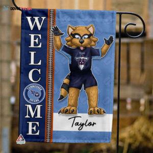Tennessee Titans Football Flag, T-Rac Mascot Personalized Football Fan Welcome Flags, Custom Family Name NFL Decor - House Garden Decor Gift