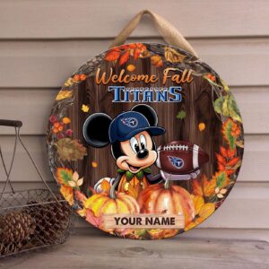 Tennessee Titans Mickey Round Wooden Sign – Home Decor Gift