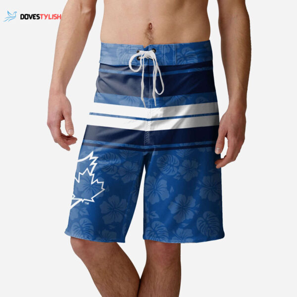 Toronto Blue Jays Hibiscus Boardwalk Stripe Boardshorts Official MLB Swimwear