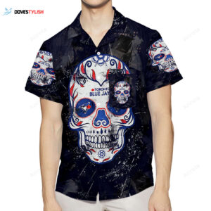 Toronto Blue Jays Russell Skull Purple 3D Hawaiian Shirt - Summer Beachwear with Pocket