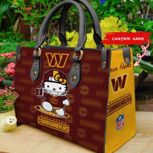 Washington Commanders Kitty Women Custom Name Leather Hand Bag