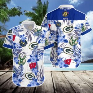 Official Wisconsin Sports Hawaiian Shirt Gift – Badgers Packers Brewers Bucks