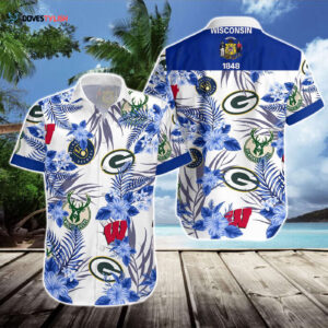 Official Wisconsin Sports Hawaiian Shirt Gift - Badgers Packers Brewers Bucks