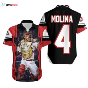 Yadier Molina Golden Shield Hawaiian Shirt - St Louis Cardinals Fan Apparel